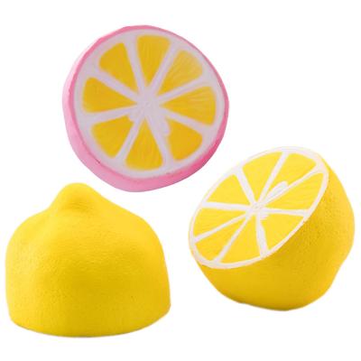 China Factory Wholesale Pink Yellow Lemon PU Foam Squishy Slow Rising Fruits Shapes Kawaii Stress Scented Ball for sale