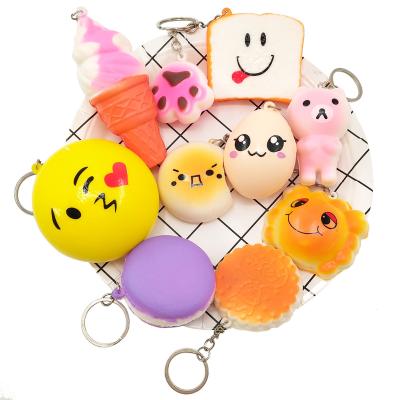 China Wholesale 10pcs Set PU To Squishy Slow Rising Squishy Toys With Key Chain Kawaii Food Shape Bread Cake Effort Toys Mini Squishy Pack Set-10 for sale