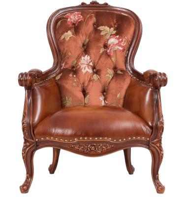 China European Luxury Shaped Cotton Classic Leisure Solid Wood Leather Chair for sale