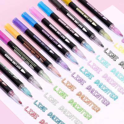 China 12 Colors Safe and NO-Toxic Metallic Markers Park Pen Magic Glitter Drawing Pens Two Lines for DIY Sketching for sale