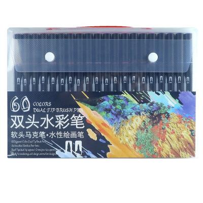 China Office School Watercolor Pen Felt Pens Dual Tips 60 Colors Art Marker Water Based Ink Soft Fine Brush Pen For Kids Adults for sale