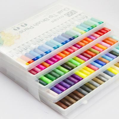 China Office School Watercolor Pen 100 Colors Dual Fineliners Art Markers Watercolor Marker Tip Brush Pens for Adult Coloring Books Drawing Sketching for sale