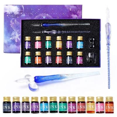 China Student Glass Dip Pen Set For Beginners Ink Pen Writing Signatures Calligraphy Decoration Gift With Two Glass Pen for sale