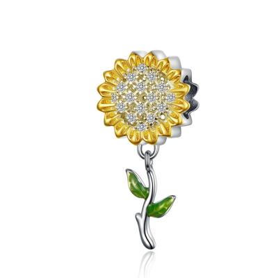 China FASHIONABLE zircon sunflower charm 925 Sterling Silver Flower Beads for bracelet necklace for sale