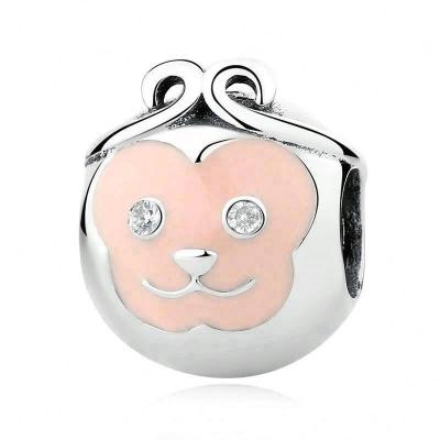 China 925 Sterling Silver Charms Naughty Cute Cute Face Monkey Pink Animal Charms Bead Fit Bracelets Jewelry for sale