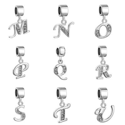 China CLASSIC A-Z Initial Letter Spacer Alphabet Beads Dangle 925 Sterling Silver Charms For Snake Chain Bracelets for sale