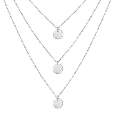 China 925 Sterling Silver Round Coin Layer Necklace 3 TRENDY Necklace Women's Layered Jewelry for sale