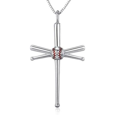 China Sterling Silver Cross Necklace Pendant Athletes 925 Name Necklace Baseball Bats Necklace Cross Jewelry for sale