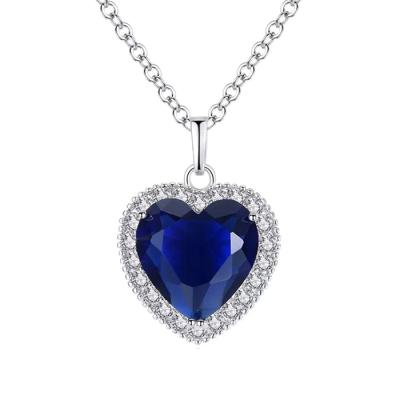 China Custom 925 Sterling Silver Blue Crystal Heart FASHIONABLE Necklace Pendant Silver for sale