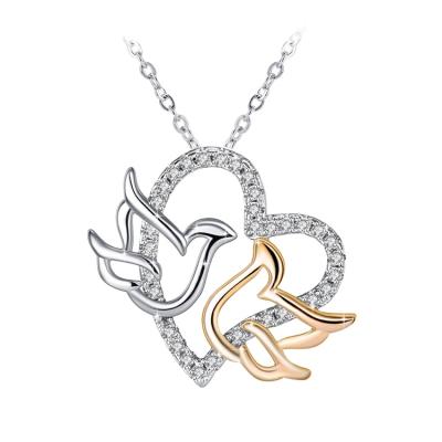 China FASHIONABLE Bird Necklace 925 Sterling Silver Double Bird Heart Pendant Necklace for sale