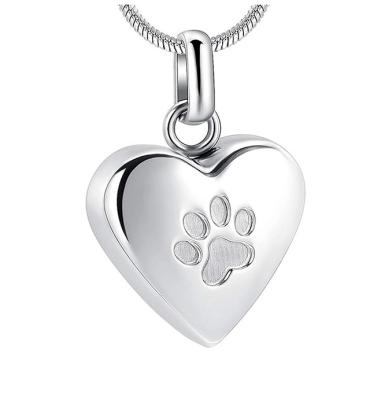 China CLASSIC Heart Shape Silver Dog Paw Cremation Pendant 925 Pet Urn Necklace For Ashes for sale