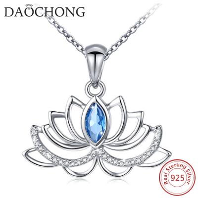 China TRENDY Fashion Necklace 925 Sterling Silver Blue Lotus Flower Pendant Necklace for sale