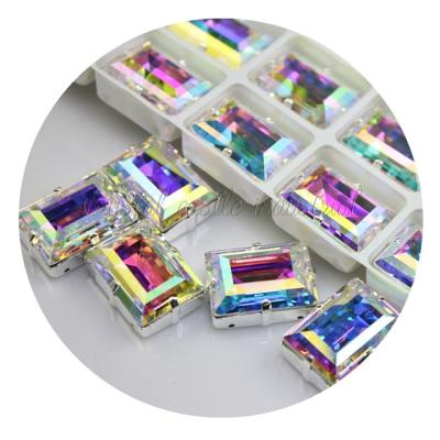 China Wholesale Rectangle AB Crystal Glass Loose Flatback Pointback Gemstone 4527 Brass Claw Setting Crystal Fancy Stone For Sew On Rhinestone for sale