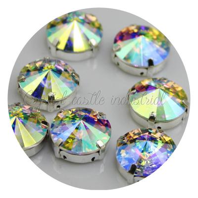 China 1122 Pointback factory price rivoli ab setting round crystal glass shiny pointback rhinestones rhinestones for button for sale