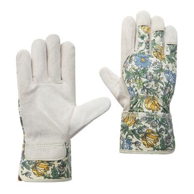 China Advanced Printing Custom Durable Garden Geniuses Hand Protective Leather Gloves Women for sale