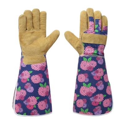 China Wholesale Durable Work Woman Safety Soft Genuine Leather High Quality Soft Genuine Leather Long Arm Protection Fitted Pruning Gardening Gloves for sale