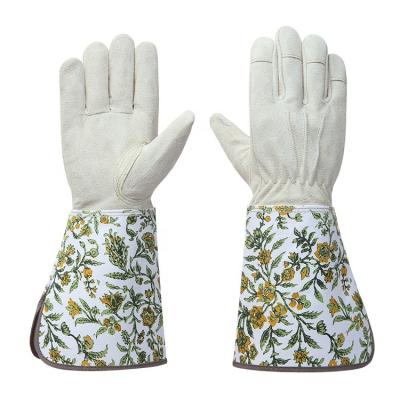 China Durable Custom Heavy Duty Arm Protection Women Long Cut Sleeve Leather Rose Gardening Cultivating Gloves Bulk for sale