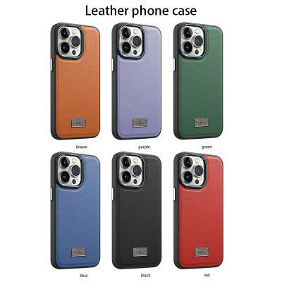 China Cowhide Printing Shockproof High-end Leather Cell Phone Case For iPhone6 ​​7 Max 8 14pro Case for sale