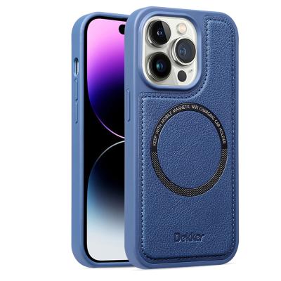 China Magnetic Shockproof Leather Phone Case For iPhone 14 Pro Max Charger Support Classical PU Business Magsafing Mobile Phone Cover for sale