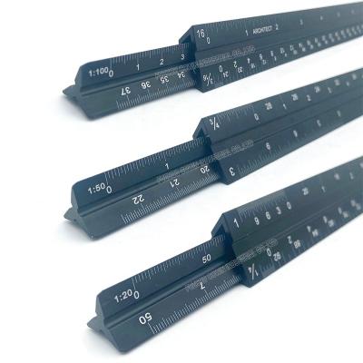 China Solid 12inch Aluminum Anodized Aluminum Embedded Triangular Scale Ruler Set Architect Engineering Scale Ruler With Chamfered Edges for sale