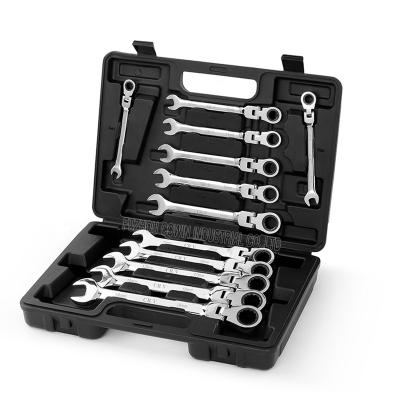 China CrV 8-19mm Chrome Vanadium CrV Gear Spanner Set 12pieces Steel Flexible Hinged Socket Ratcheting Set for sale