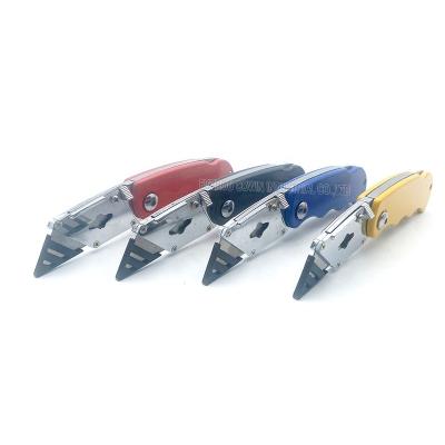 China Cutting Aluminum Alloy Safety Folding Knife Box Pocket Knife Utility Cutter With Quick Change Blade for sale