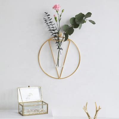 China 2021 Nordic luxury metal wall hanging gold color minimalist fashion light hot selling glass vase for sale