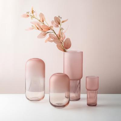 China Minimalist Nordic Pink Minimalist Glass and Crystal Vases Flower Tabletop Glass Vase for Wedding Party Home Decors for sale