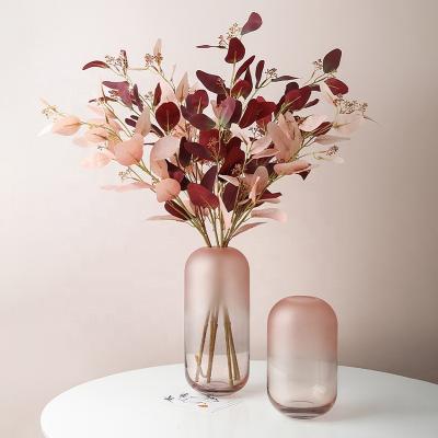 China Nordic Minimalist Style Light Luxury Frosted Transparent Pink Glass Vase Flower Arrangement Decors Ornaments For Weeding Home for sale