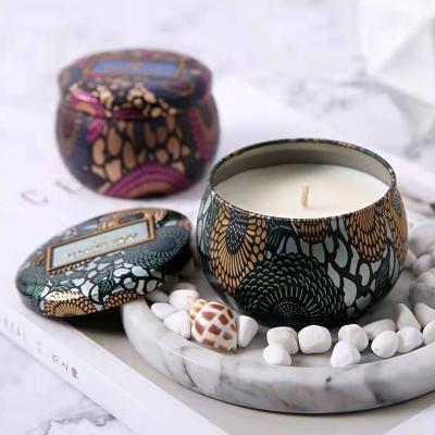 China 2022 Hot Selling Natural Eco-friendly Amazon Soy Wax Scented Travel Portable 150g Tin Can Aromatherapy Candles Smokeless Candles for sale