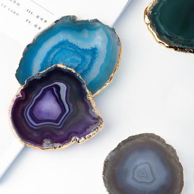 China Sustainable Natural Agate Slices Coasters Ins Style Polished Geode Stone Coasters Mug Home Office Kitchen Pad Coaster for sale