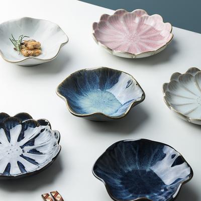 China Sustainable Hot Selling Dish Amazon Japanese Porcelain Small Glaze Soy Sauce Dipping Flower Shaped Ceramic Dish for sale