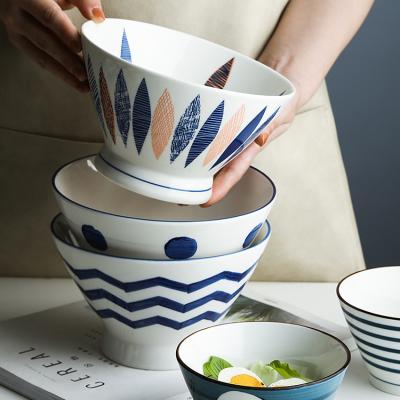 China 400/450ml Serving Bowl Kitchen Disposable Eco-Friendly Disposable Food Takeout Ceramic Bowl Japanese Style Noodle Soup Rice Bowl for sale