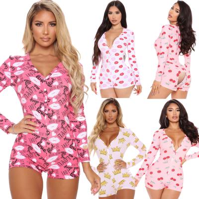 China New Arrival QUICK DRY Women Butt Romper Sleepwear Valentines Day Pajamas Open Onesie Onesie With Butt Flap for sale