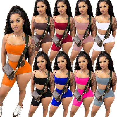 China 2021 Wholesale QUICK DRY Fashionable Women Crop Top Tube Top Jogging Woman Biker Ladies Shorts Two-Piece Two-Piece Set Pants Outfit for sale