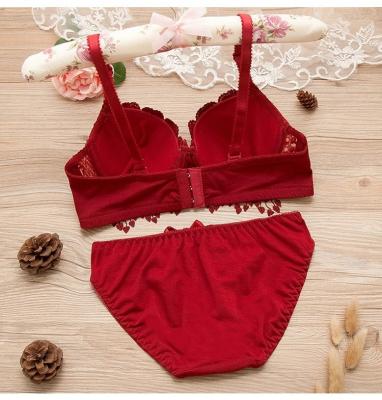 China Pump Beautiful Girls Lace Up Bra Panty Sets Cute Japanese Underwire Lift Up Lace Bra Set for sale