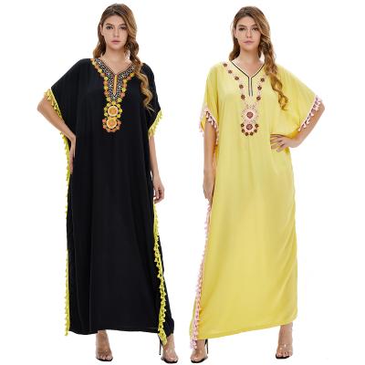 China 2021 Summer Women's Daily Casual Long Robe Formal Nightgown Robes For Ladies Night Dress For Women Hijab Muslim Islamic Clothing Maxi Dress Woman for sale