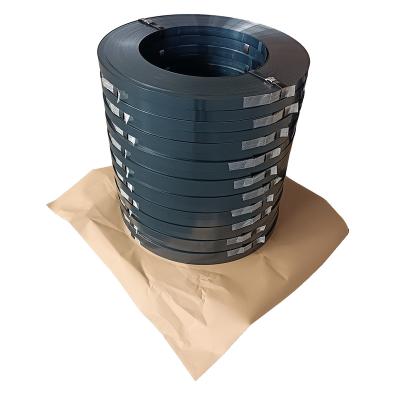 China Machine Packing Wound Blue Oscillated Black Waxed Metal Strapping Painted Packing Steel Strapping for sale