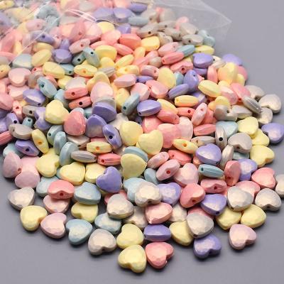 China Wholesale Cute Sugar Clouds Acrylic Beads Heart Shape Faceted Loose Plastic Beads For DIY Handmade Jewelry Making Crafts Rainbow Bag for sale