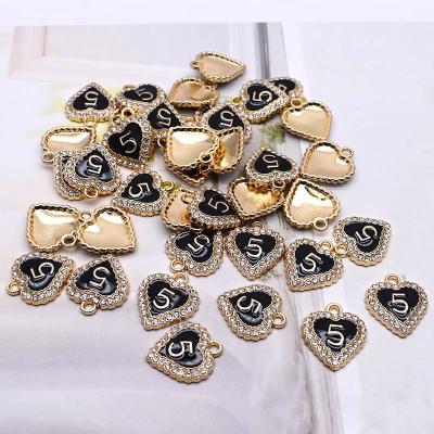 China CLASSIC Alloy Heart Pattern Charms Micro Zircon Number 5 Enamel Pendant Charms Jewelry Making Necklace for sale