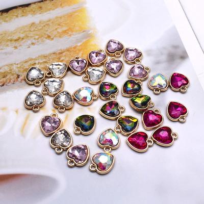 China 10pcs/bag CLASSIC Alloy Heart Pattern Charms Micro Rhinestone Heart Pendant Charms Jewelry Making Necklace for sale