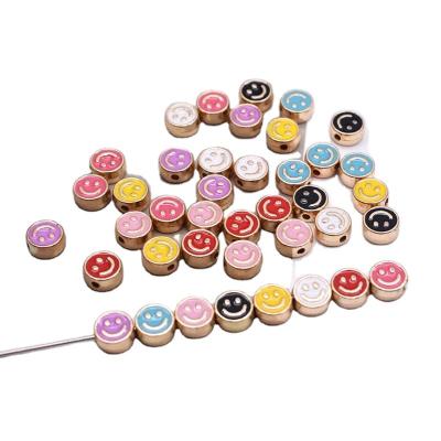 China Making Jewelry Necklace Bracelet Earring 8mm Metal Zinc Alloy Loose Beads Cute Round Enamel Smile Face Beads Round Alloy Spacer Beads For Jewelry Making Bracelet for sale