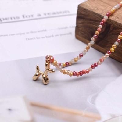 China Europe and America Boho Simple Pendant Statement Gold Alloy Short Necklace Crystal Glass Beads Choker Necklace for Women Jewelry for sale