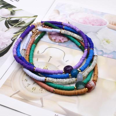 China Europe and America Boho Polymer Clay Beaded Short Necklace Choker Natural Stone Necklace for Women Jewelry Fashion Trendy Necklace for sale