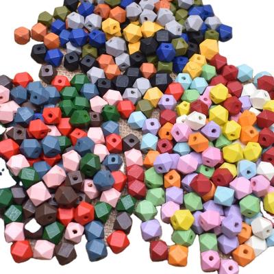 China DIY Gift 100pcs/bag 10mm Geometric Square Faceted Wood Beads Environmental Friendly Color Wooden Beads For DIY Jewelry Craft Making for sale