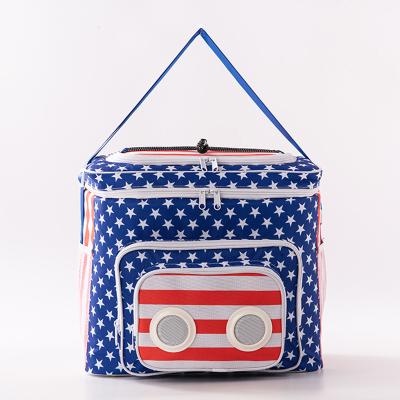 China Insulated Waterproof American Flag Printed Insulated Refillable Bag Cooler Shoulder Bag With Speaker for sale