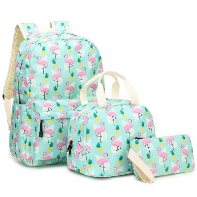 China 3pcs/set Cute Flamingo Printed Durable Cute Cartoon School Bag Children Boy Girl Backpack Preschool Set for sale