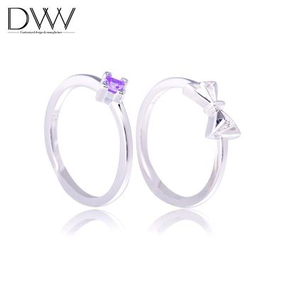 China Custom Engagement Sterling Silver Jewelry Wedding Ring Sets Women Gold Plated Gemstone Butterfly Couples Finger Ring High Quality for sale