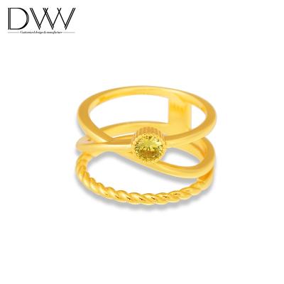 China High Quality Custom 925 Sterling Silver Adjustable Yellow CZ 18K Gold Plated Zircon Stone Ring for sale