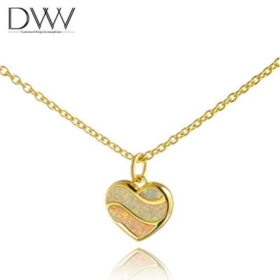 China Nickel Free Gold Plated Sterling Silver 925 Opal Stone Heart Shape 18K Gold Jewelry Necklace for sale